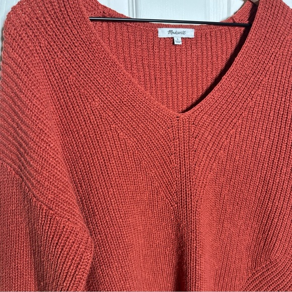 Madewell Ridgeton Large Pullover Sweater Burnt Orange Chunky Knit V-Neck Top - Picture 6 of 10